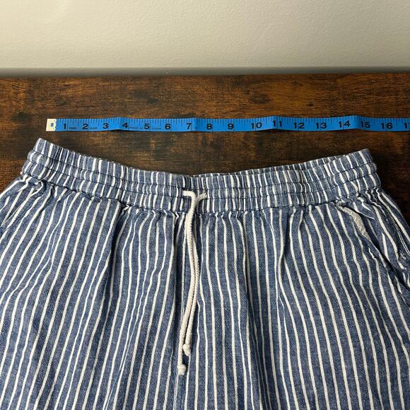 BeachLunchLounge Wide Leg Capri Blue White Striped Linen Blend Size L Drawstring - Picture 9 of 10